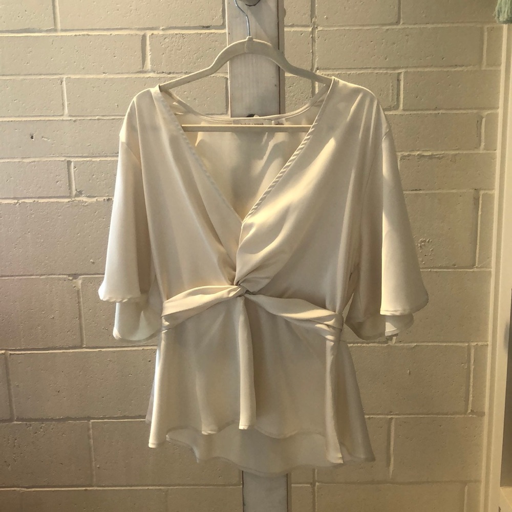 Bishop + Young Cream Silk Blouse Size L